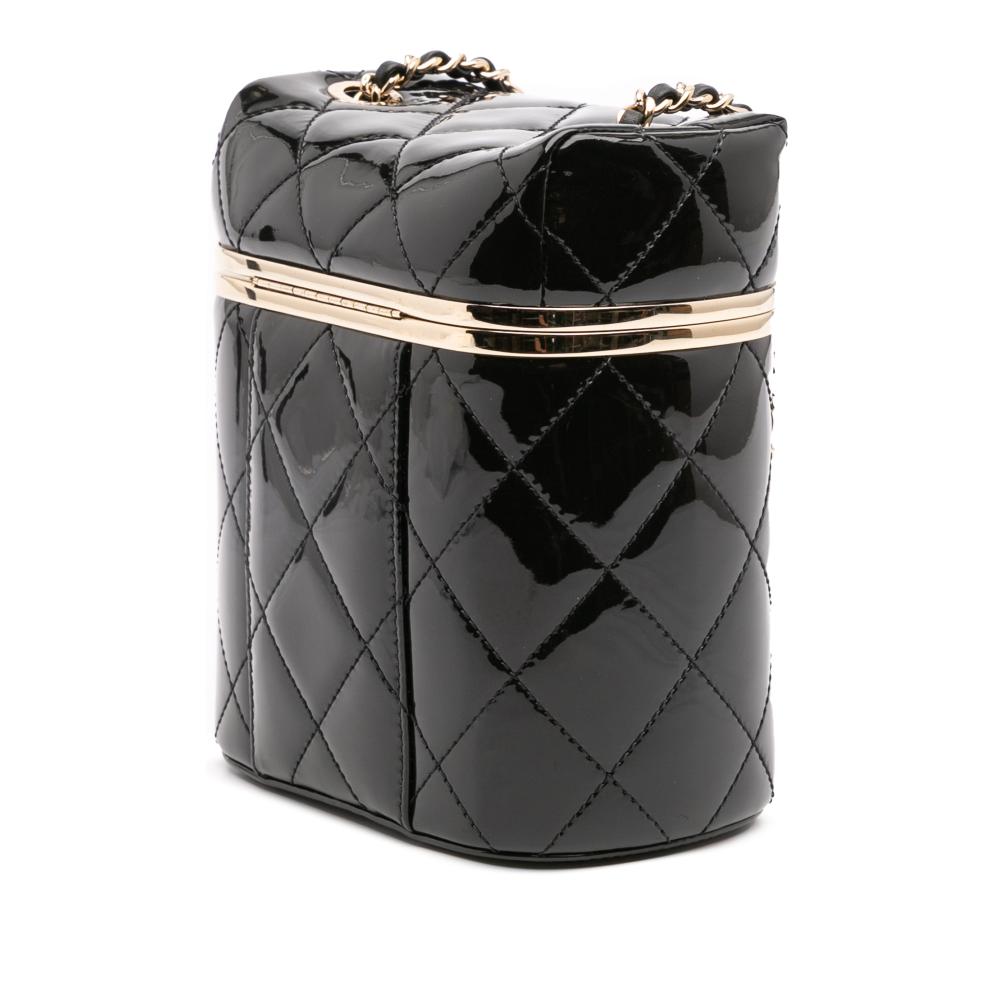 Chanel B Chanel Black Patent Leather Leather Quilted Patent Logo Chain Vanity Case Italy