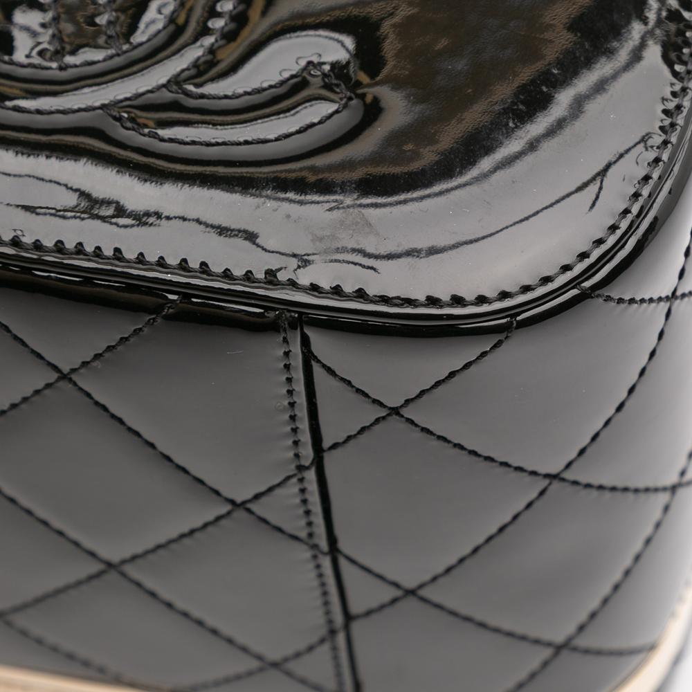 Chanel B Chanel Black Patent Leather Leather Quilted Patent Logo Chain Vanity Case Italy