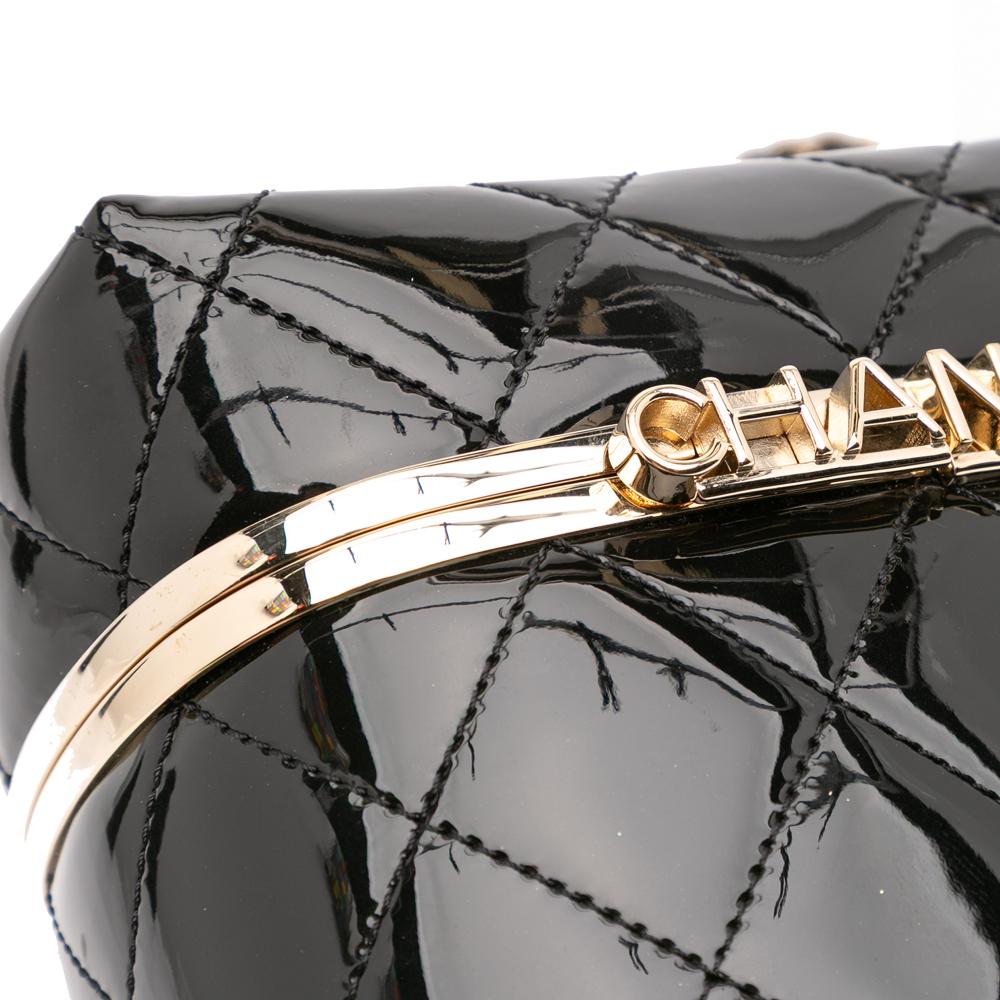 Chanel B Chanel Black Patent Leather Leather Quilted Patent Logo Chain Vanity Case Italy