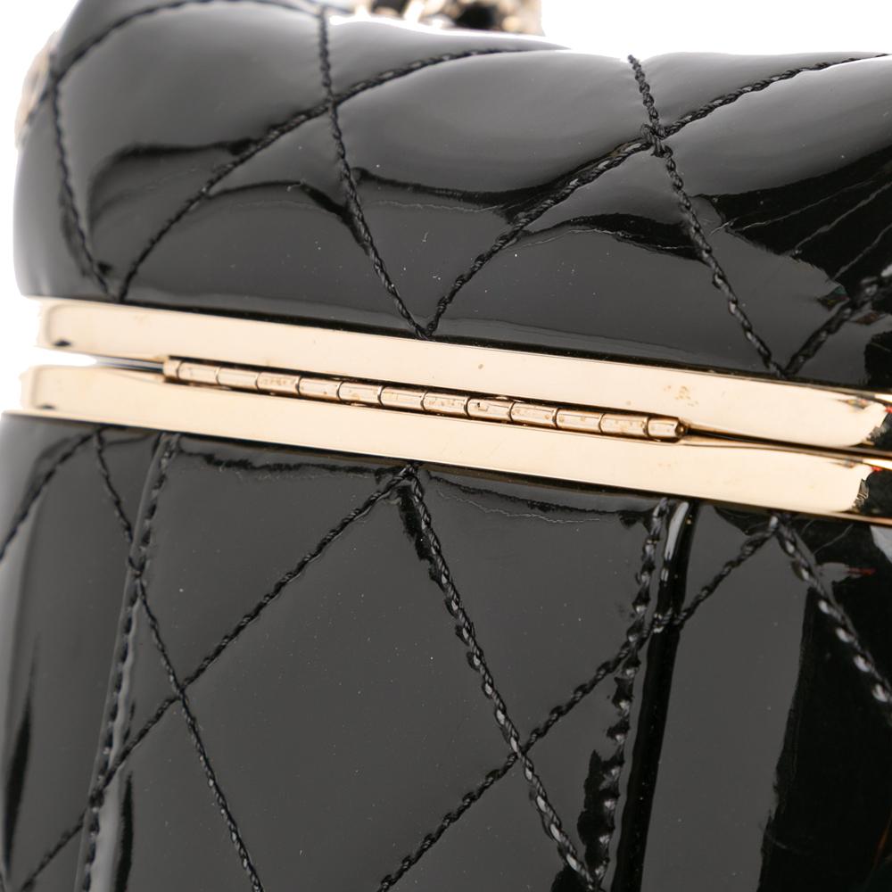 Chanel B Chanel Black Patent Leather Leather Quilted Patent Logo Chain Vanity Case Italy