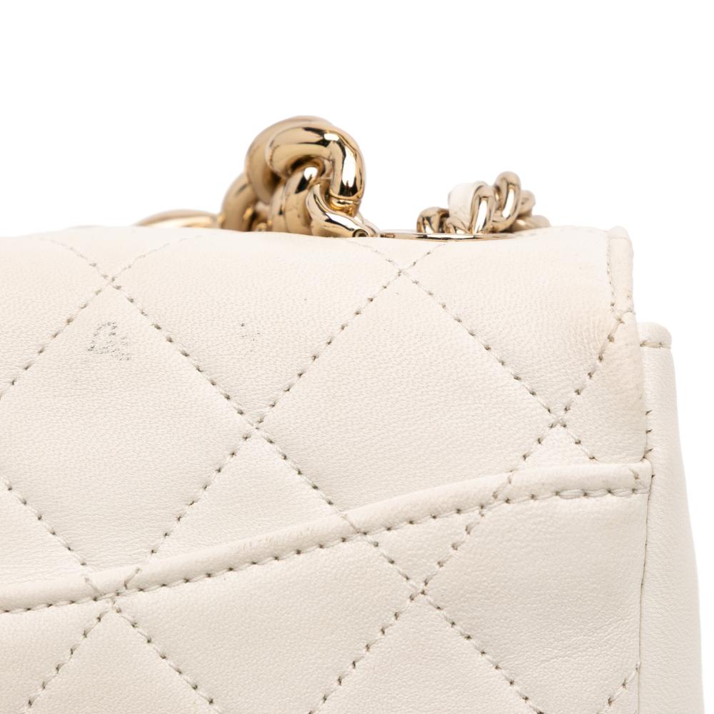 Chanel AB Chanel White Ivory Lambskin Leather Leather Quilted Lambskin Studded Beauty Begins Flap Italy