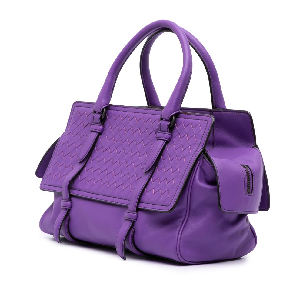 Bottega Veneta Purple Dark Purple Nappa Leather Leather Small Nappa Intrecciato Monaco Satchel Italy