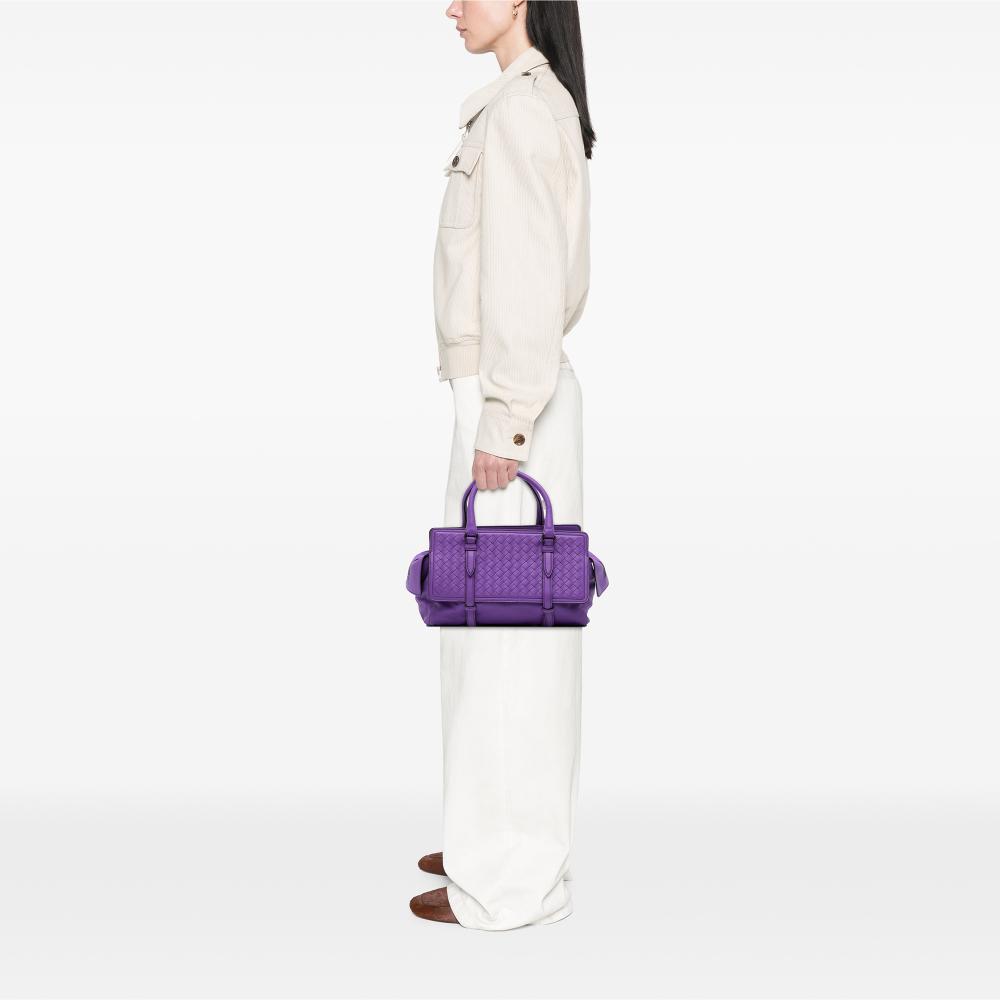 Bottega Veneta Purple Dark Purple Nappa Leather Leather Small Nappa Intrecciato Monaco Satchel Italy