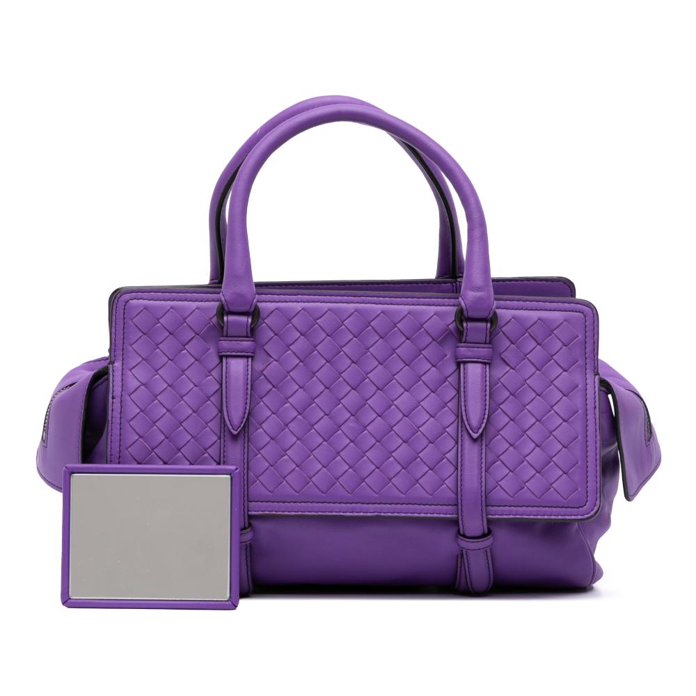 Bottega Veneta Purple Dark Purple Nappa Leather Leather Small Nappa Intrecciato Monaco Satchel Italy
