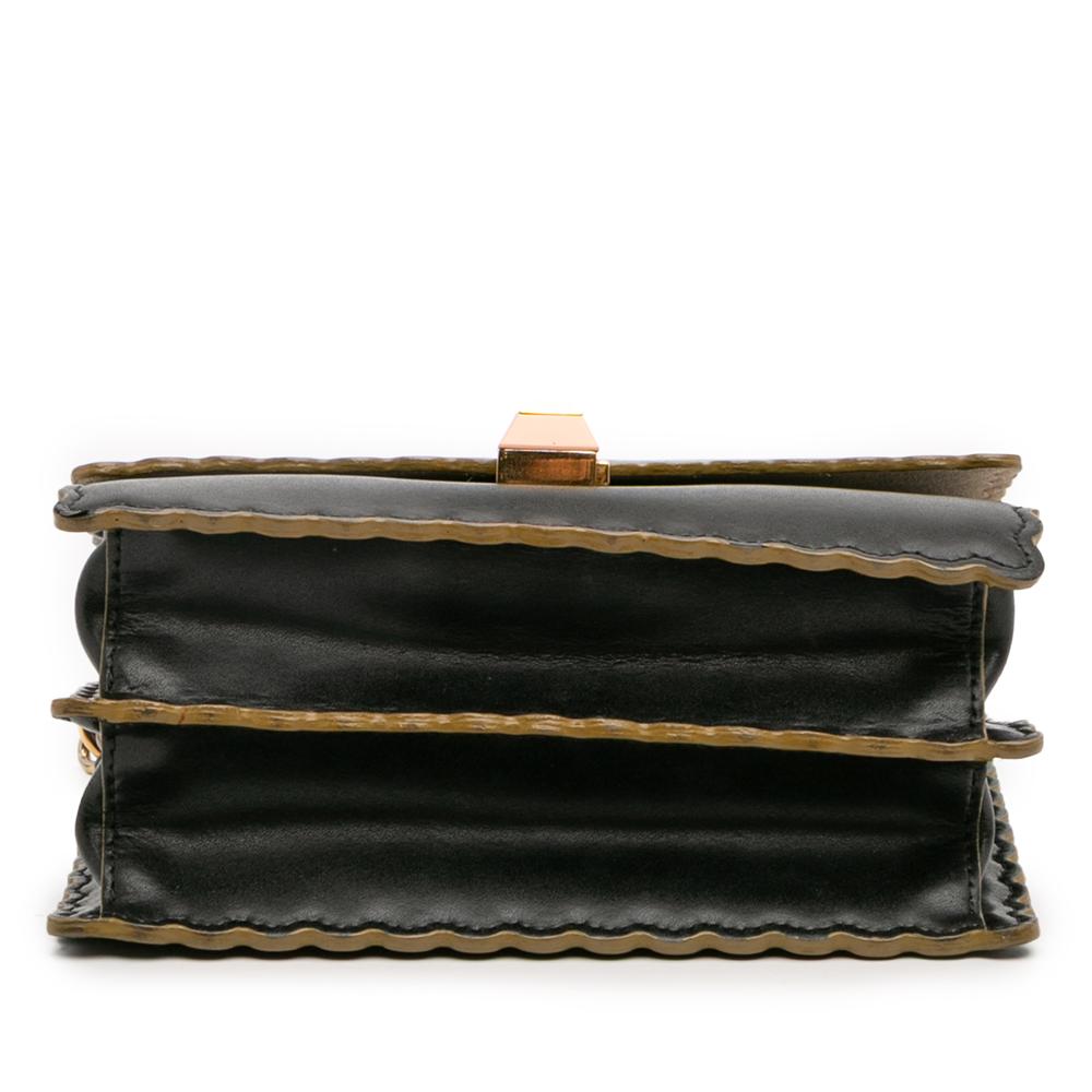 Fendi B Fendi Black Calf Leather Small Scalloped Kan I Crossbody Italy