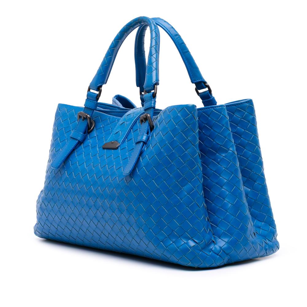 Bottega Veneta B Bottega Veneta Blue Nappa Leather Leather Small Nappa Intrecciato Roma Satchel Italy
