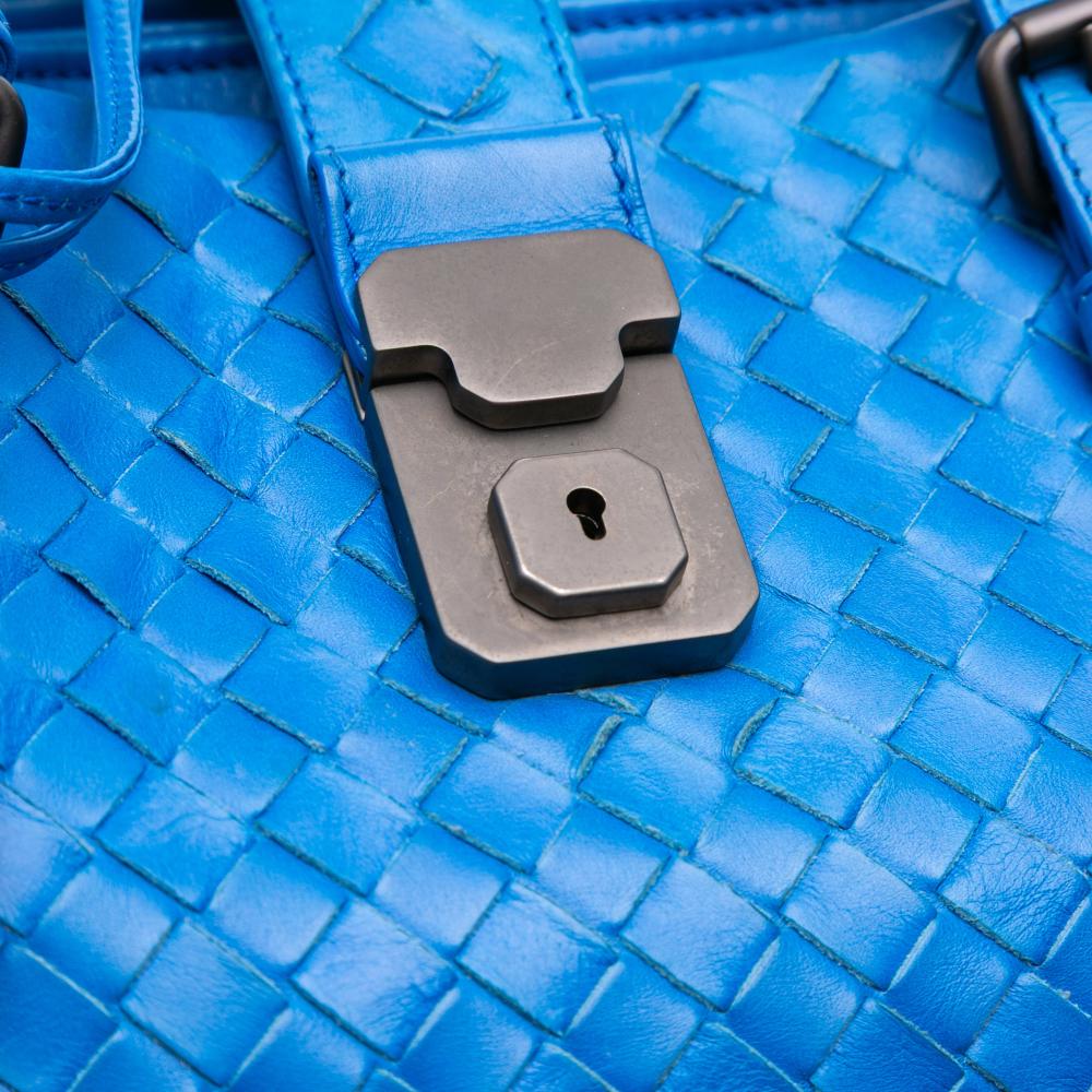 Bottega Veneta B Bottega Veneta Blue Nappa Leather Leather Small Nappa Intrecciato Roma Satchel Italy