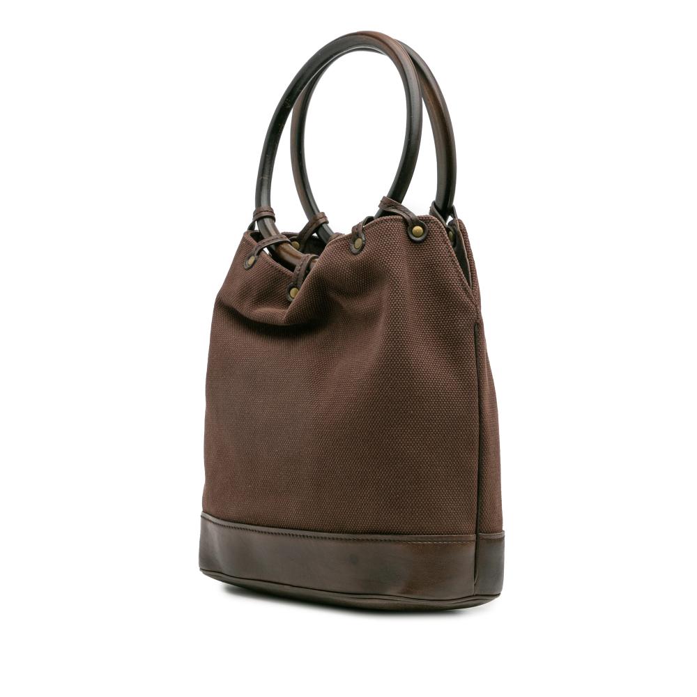 Gucci B Gucci Brown Dark Brown Canvas Fabric Ring Top Handle Bag Italy