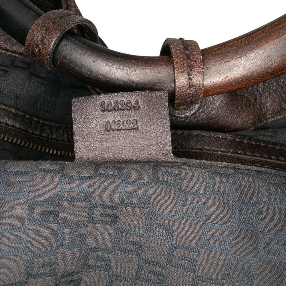 Gucci B Gucci Brown Dark Brown Canvas Fabric Ring Top Handle Bag Italy