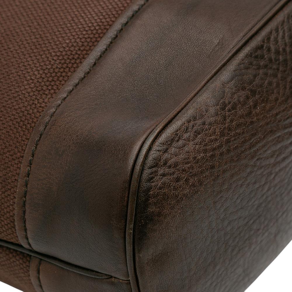 Gucci B Gucci Brown Dark Brown Canvas Fabric Ring Top Handle Bag Italy