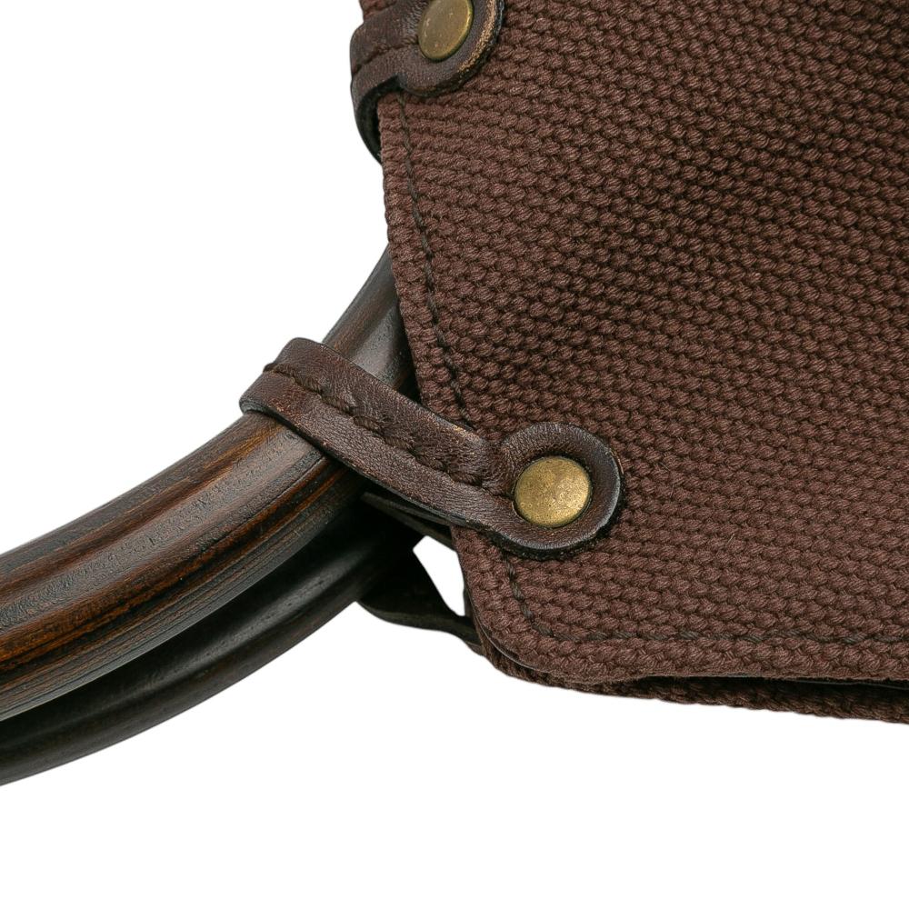 Gucci B Gucci Brown Dark Brown Canvas Fabric Ring Top Handle Bag Italy