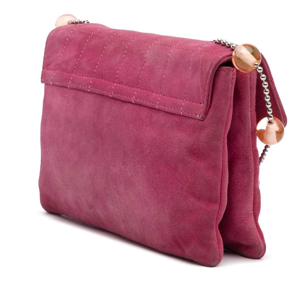 Chanel B Chanel Pink Dark Pink Suede Leather CC Choco Bar Beaded Chain Flap France