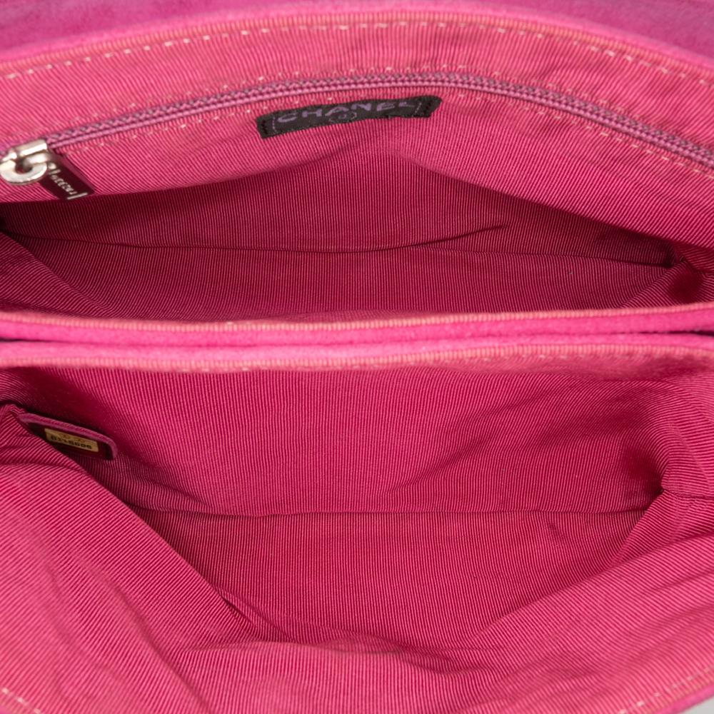 Chanel B Chanel Pink Dark Pink Suede Leather CC Choco Bar Beaded Chain Flap France