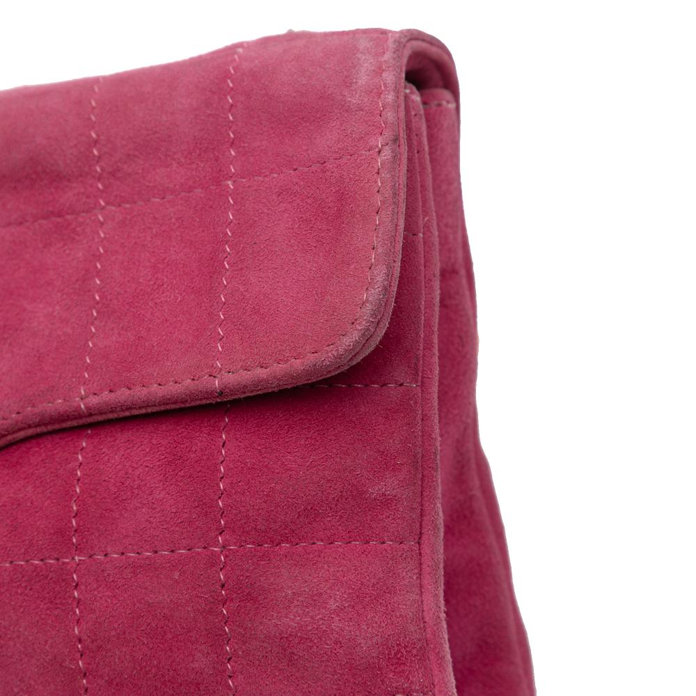 Chanel B Chanel Pink Dark Pink Suede Leather CC Choco Bar Beaded Chain Flap France