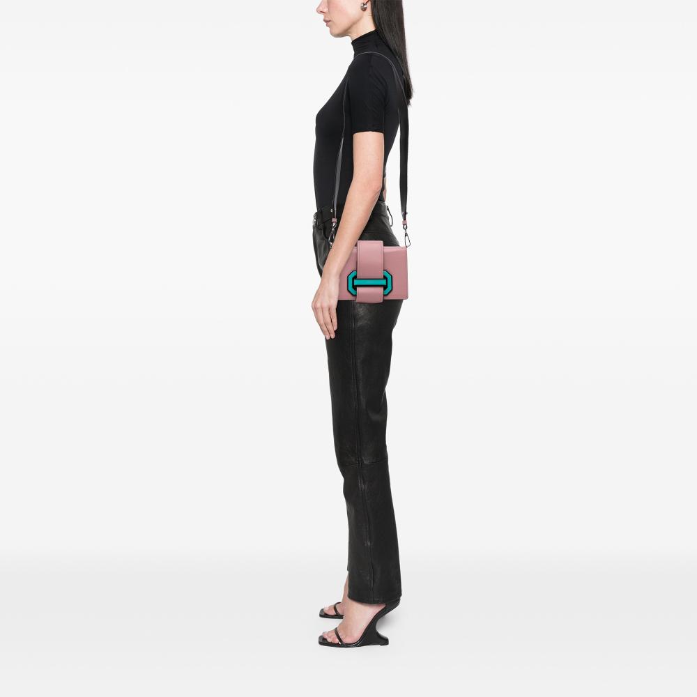 Prada B Prada Pink Calf Leather City Plex Ribbon Crossbody Italy