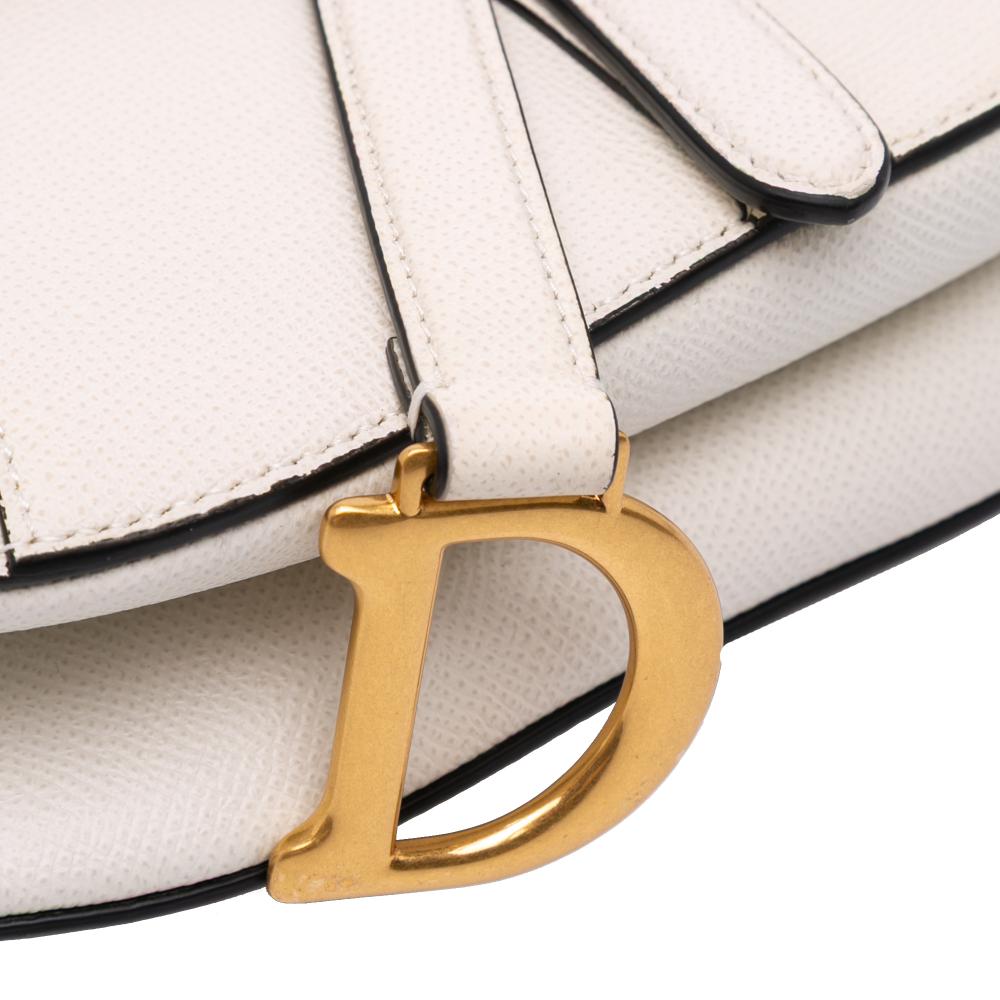 Christian Dior B Dior White Calf Leather Mini Grained skin Saddle Bag Italy