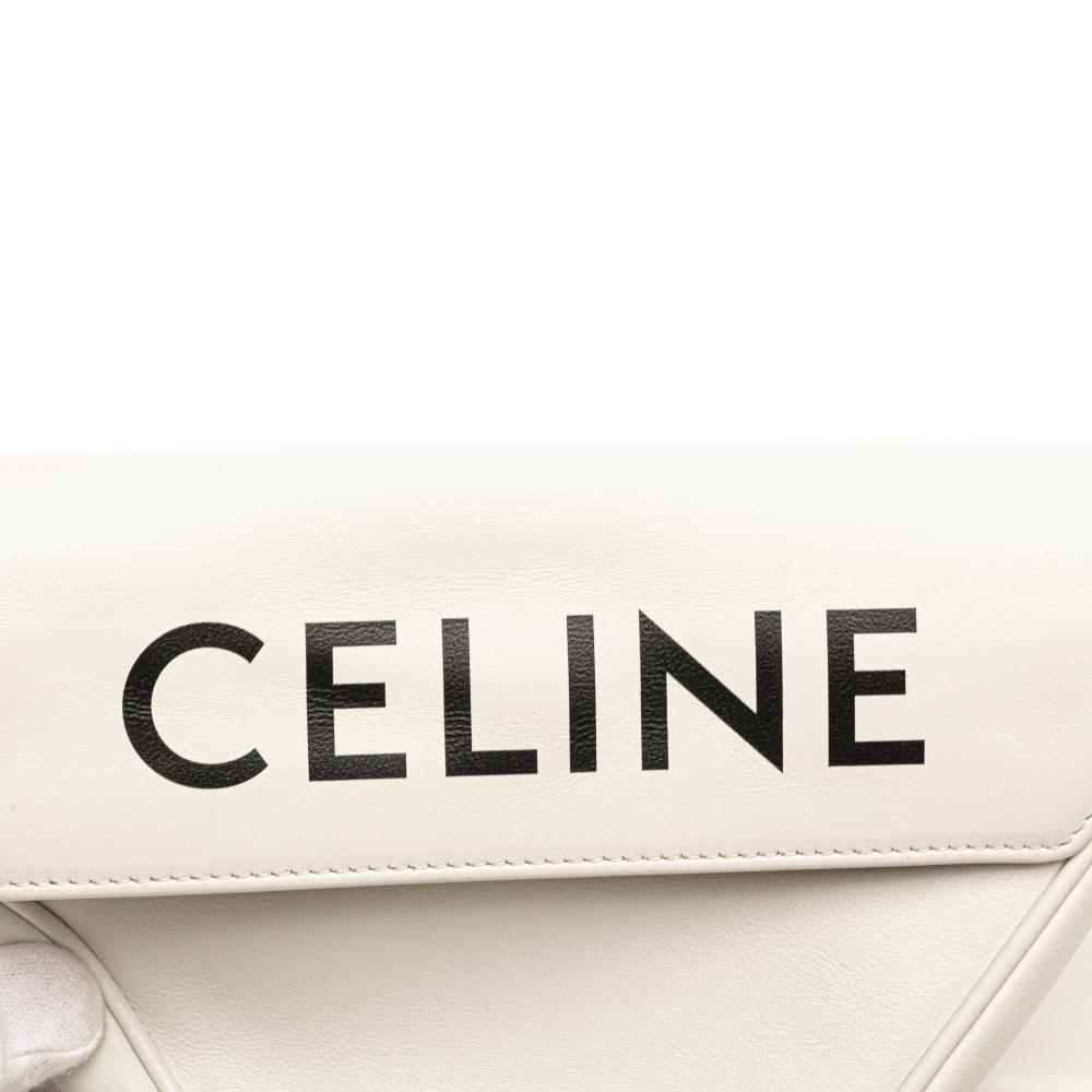 Celine B Celine White Calf Leather Smooth skin Logo Triangle Crossbody Italy