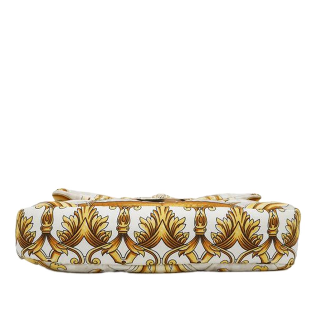 Fendi B Fendi White Ivory with Yellow Silk Fabric Versace Fendace FF Baroque Print Baguette Satchel Italy