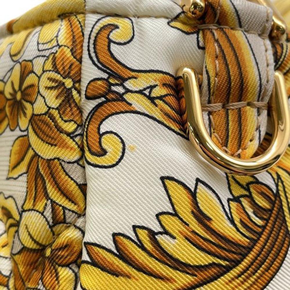 Fendi B Fendi White Ivory with Yellow Silk Fabric Versace Fendace FF Baroque Print Baguette Satchel Italy