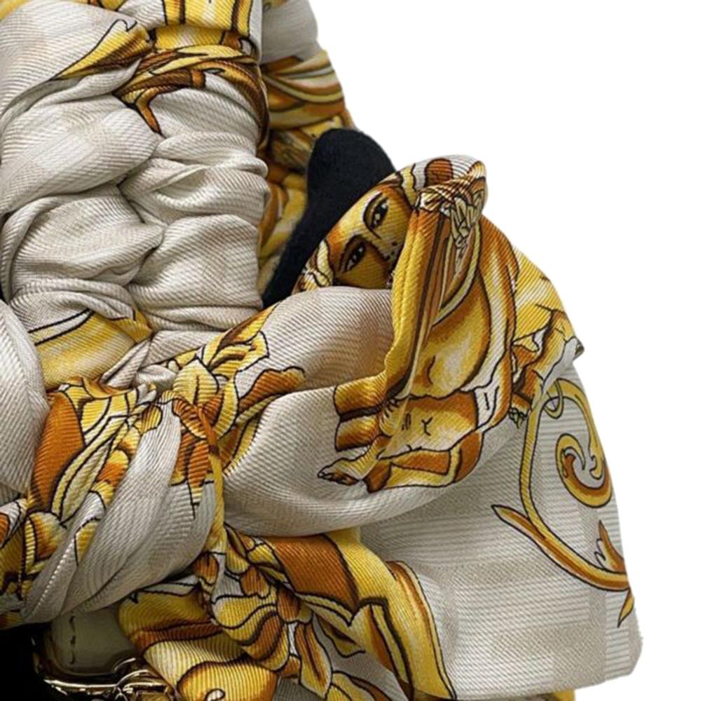 Fendi B Fendi White Ivory with Yellow Silk Fabric Versace Fendace FF Baroque Print Baguette Satchel Italy