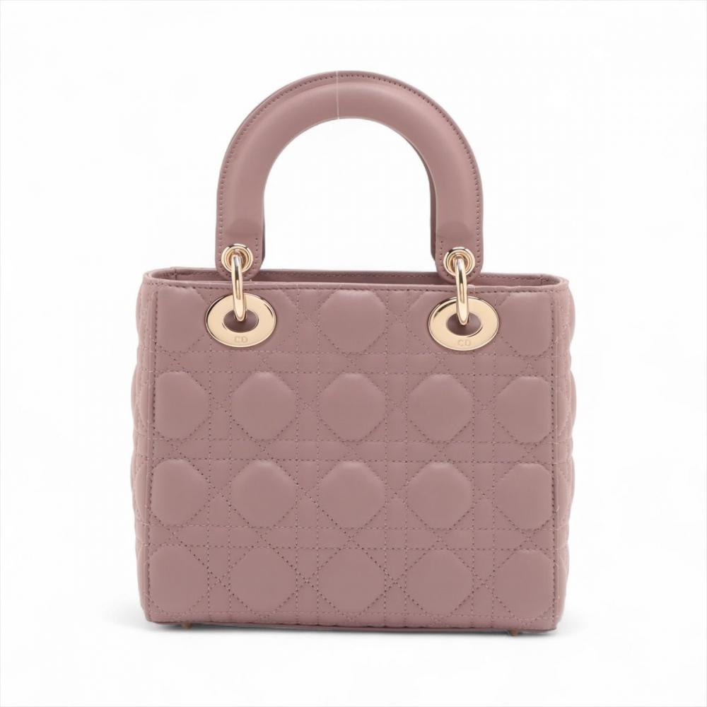 Christian Dior Lady Dior Small Lambskin Leather My ABCDior Cannage Tote Handbag Dust Pink
