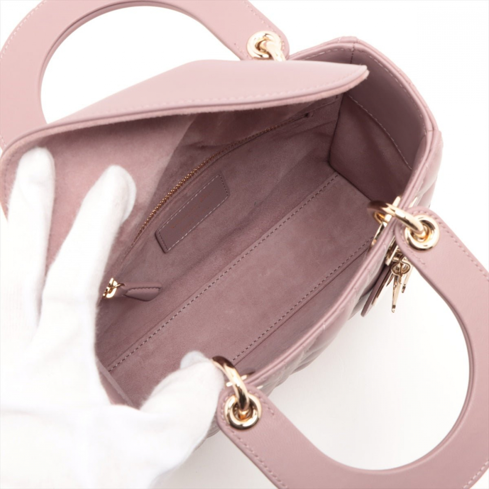 Christian Dior Lady Dior Small Lambskin Leather My ABCDior Cannage Tote Handbag Dust Pink