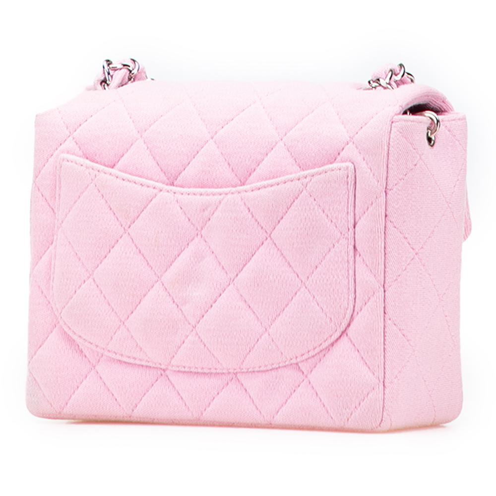 Chanel B Chanel Pink Cotton Fabric Mini Square Classic Jersey Single Flap France