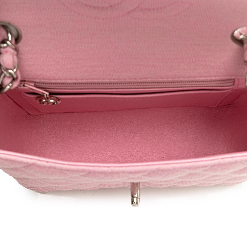 Chanel B Chanel Pink Cotton Fabric Mini Square Classic Jersey Single Flap France