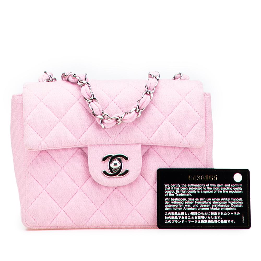 Chanel B Chanel Pink Cotton Fabric Mini Square Classic Jersey Single Flap France