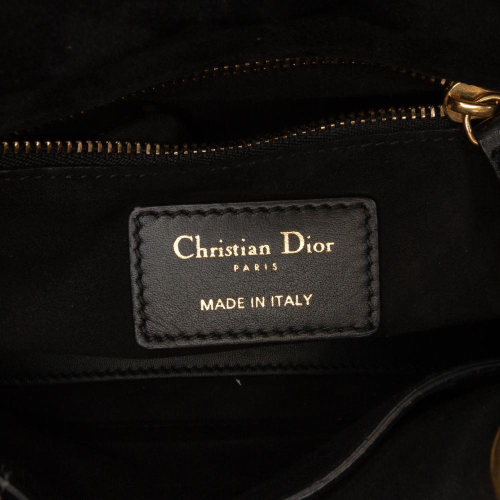 Christian Dior B Dior Black Lambskin Leather Leather Mini Lambskin Cannage Studded Supple Lady Dior Italy