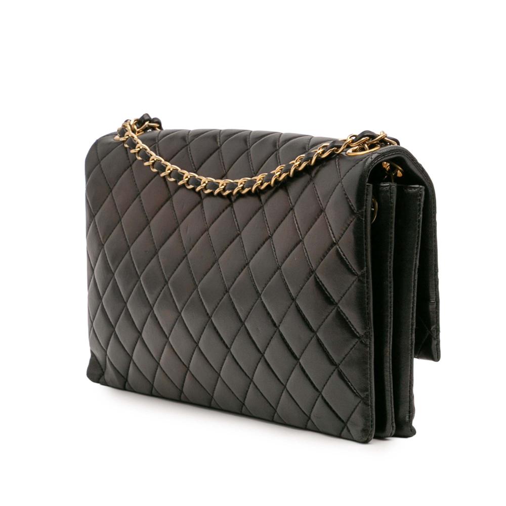 Chanel B Chanel Black Lambskin Leather Leather Quilted Lambskin Pagoda Accordion Flap France