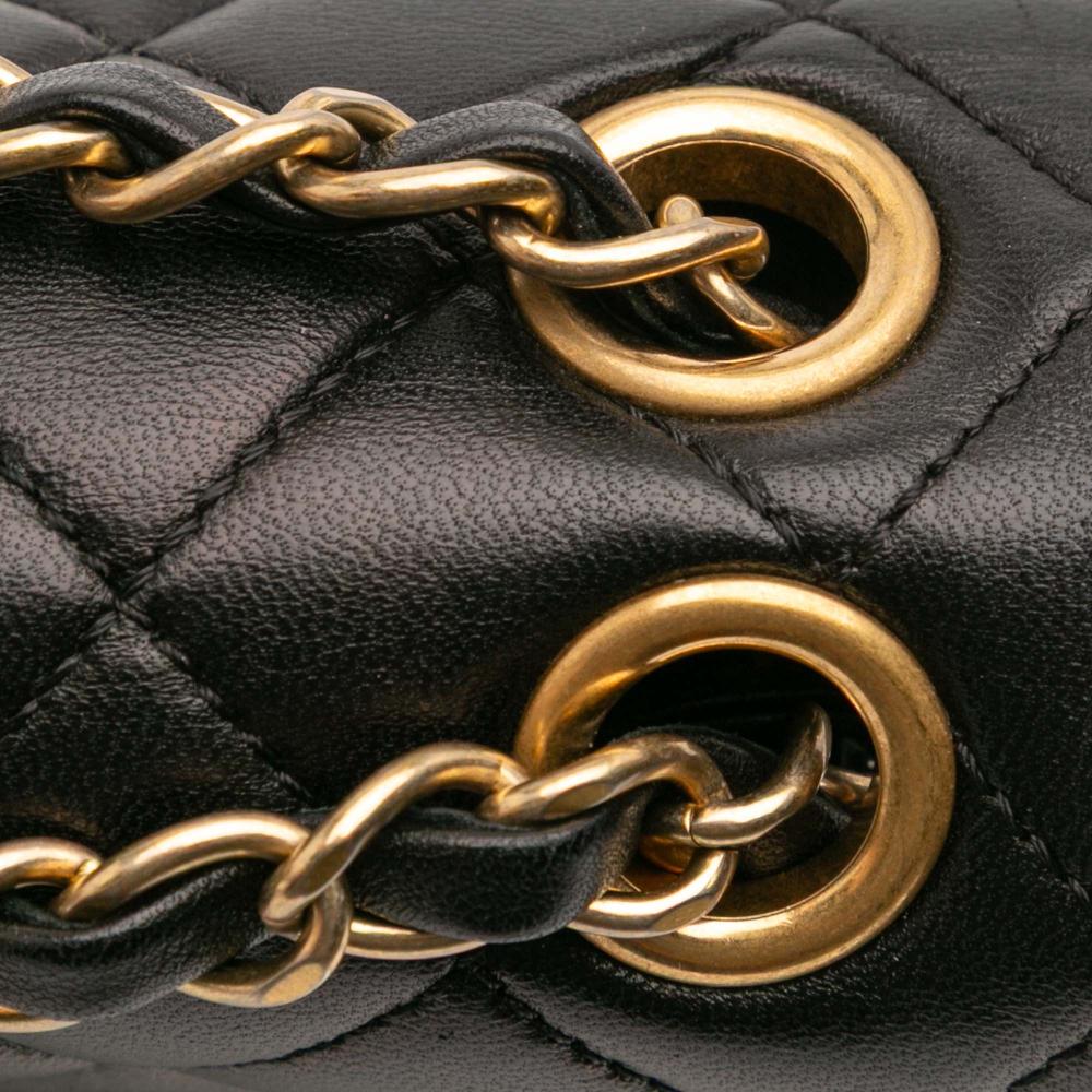 Chanel B Chanel Black Lambskin Leather Leather Quilted Lambskin Pagoda Accordion Flap France