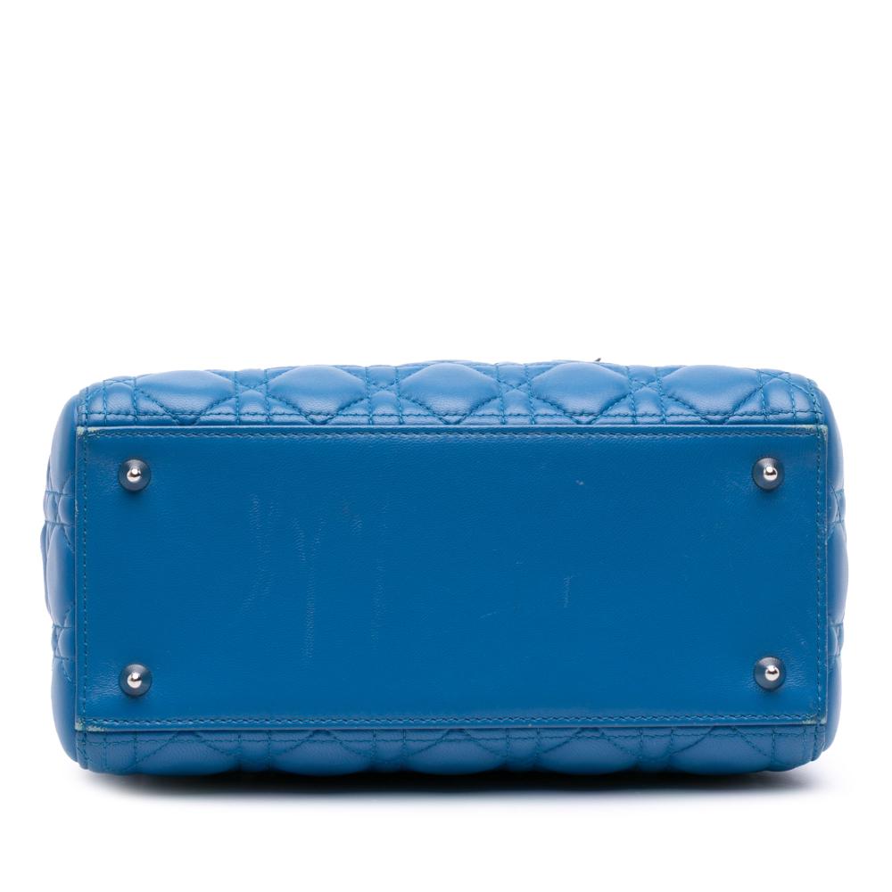 Christian Dior B Dior Blue Lambskin Leather Leather Medium Lambskin Cannage Lady Dior Italy