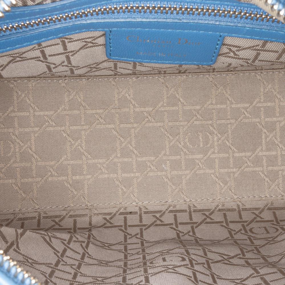 Christian Dior B Dior Blue Lambskin Leather Leather Medium Lambskin Cannage Lady Dior Italy