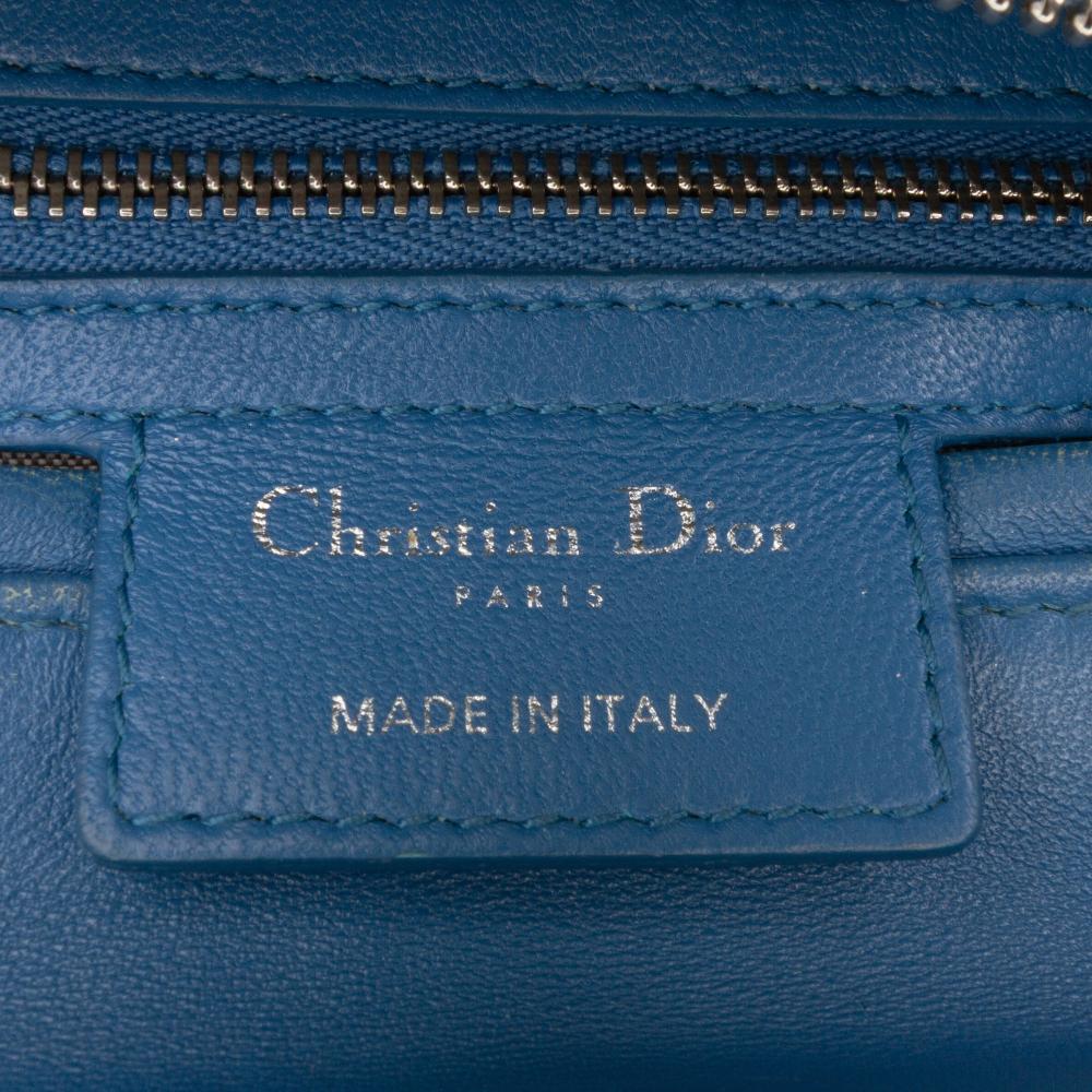 Christian Dior B Dior Blue Lambskin Leather Leather Medium Lambskin Cannage Lady Dior Italy