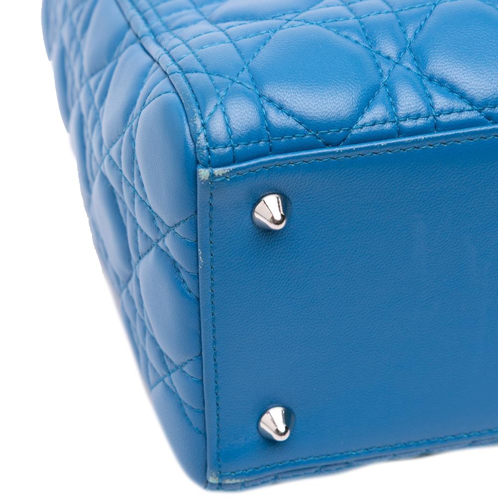 Christian Dior B Dior Blue Lambskin Leather Leather Medium Lambskin Cannage Lady Dior Italy