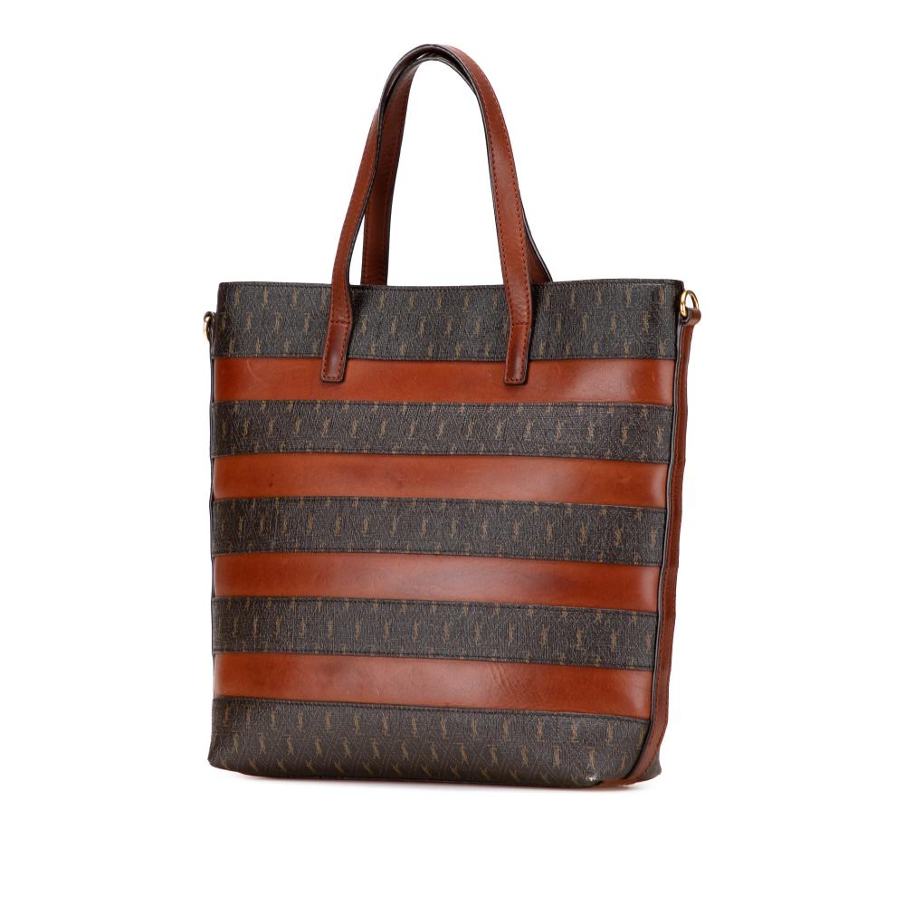 Saint Laurent B Saint Laurent Brown Dark Brown Coated Canvas Fabric Le Monogramme and Leather Shopper Tote Italy
