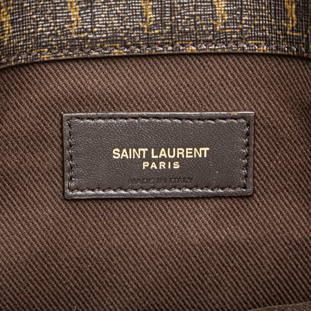 Saint Laurent B Saint Laurent Brown Dark Brown Coated Canvas Fabric Le Monogramme and Leather Shopper Tote Italy
