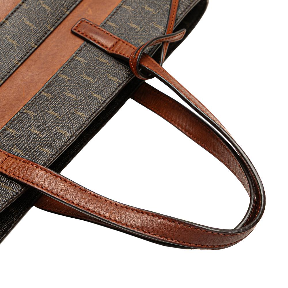 Saint Laurent B Saint Laurent Brown Dark Brown Coated Canvas Fabric Le Monogramme and Leather Shopper Tote Italy