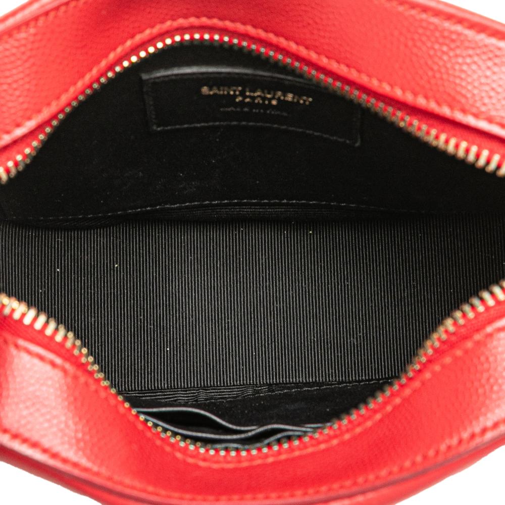 Saint Laurent AB Saint Laurent Red Calf Leather Small Grain De Poudre Classic Monogram Camera Bag Italy