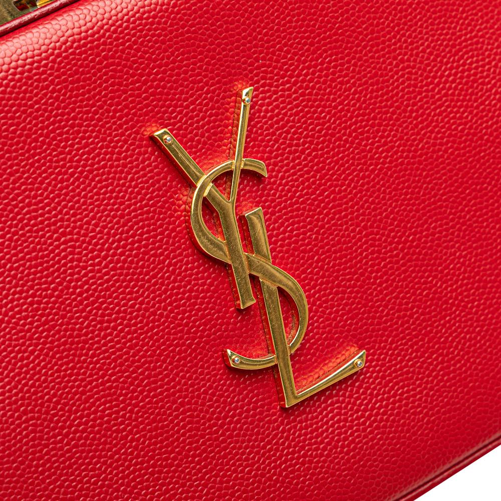 Saint Laurent AB Saint Laurent Red Calf Leather Small Grain De Poudre Classic Monogram Camera Bag Italy