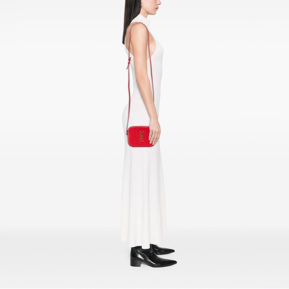 Saint Laurent AB Saint Laurent Red Calf Leather Small Grain De Poudre Classic Monogram Camera Bag Italy