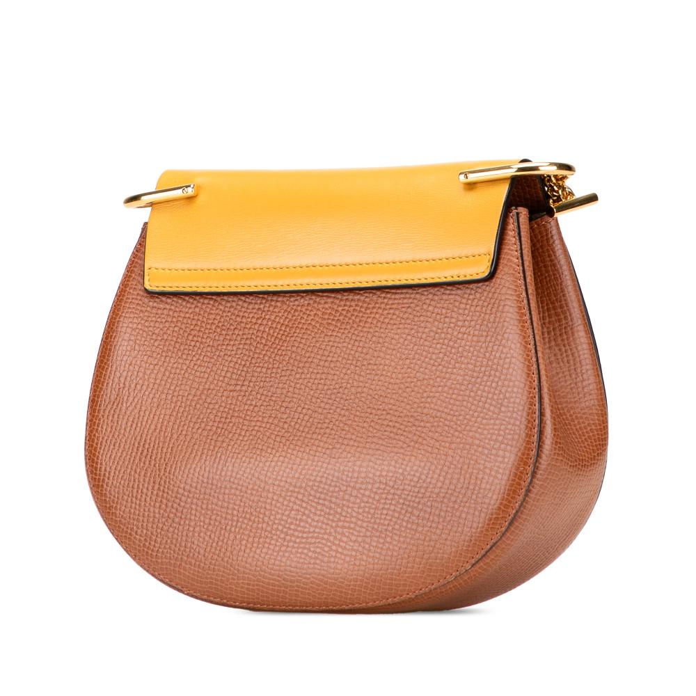 Chloé AB Chloé Brown Mustard Calf Leather Small Bicolor Smooth and Grained skin Drew Crossbody Italy