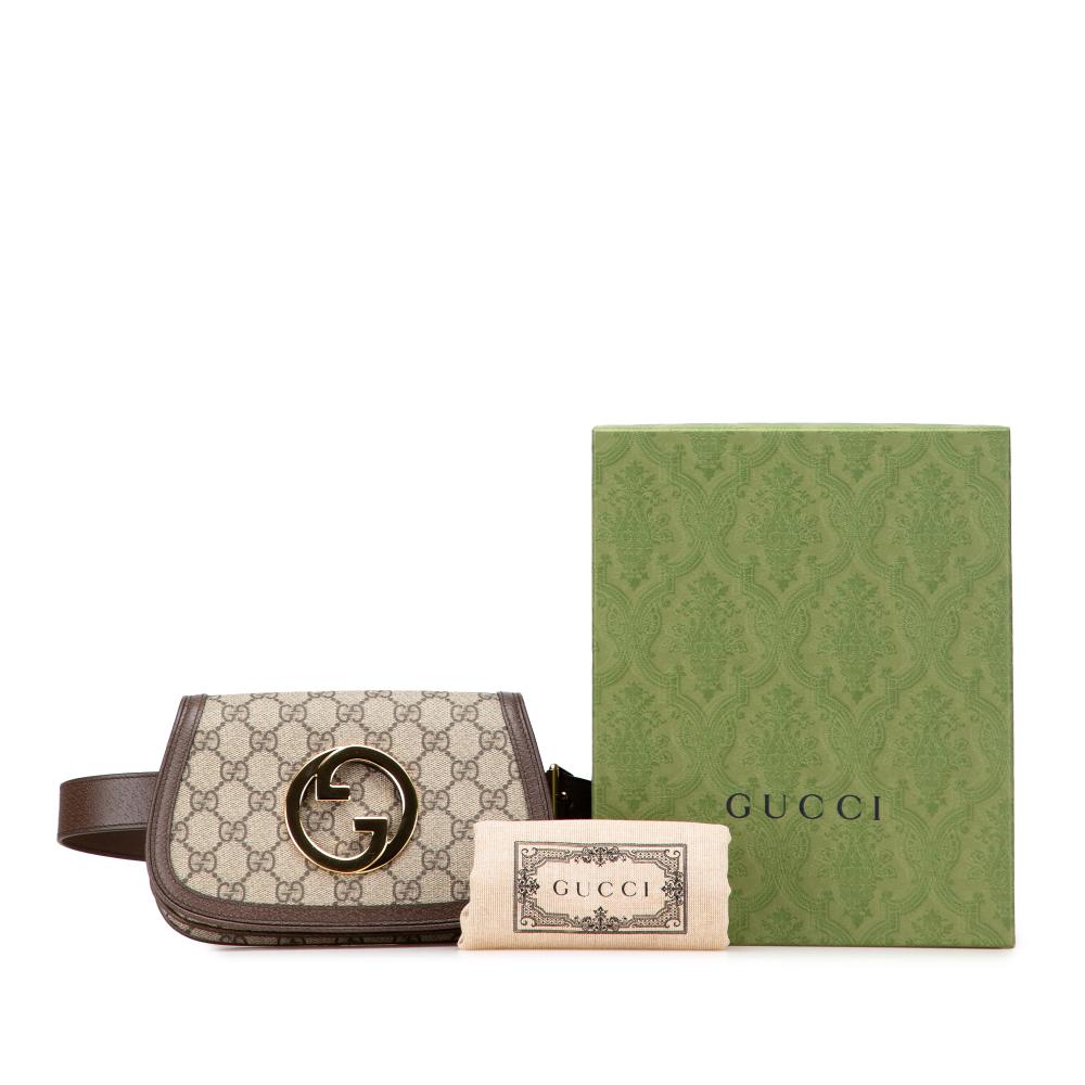 Gucci AB Gucci Brown Coated Canvas Fabric GG Supreme Blondie Belt Bag Italy