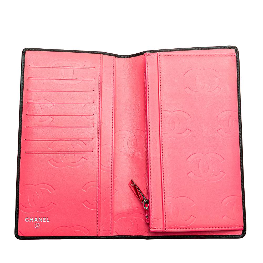 Chanel B Chanel Black Lambskin Leather Leather Quilted Lambskin Cambon Ligne Bifold Wallet Italy