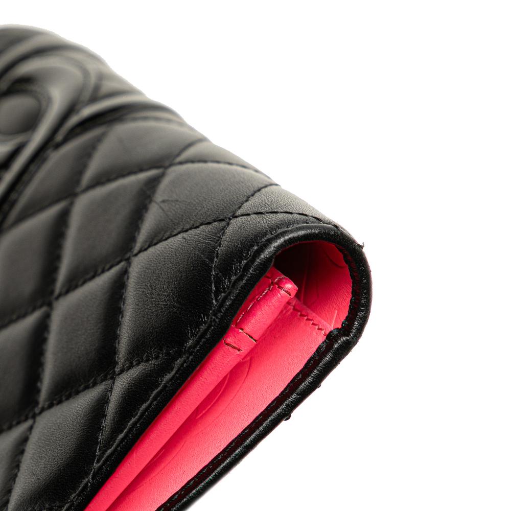 Chanel B Chanel Black Lambskin Leather Leather Quilted Lambskin Cambon Ligne Bifold Wallet Italy