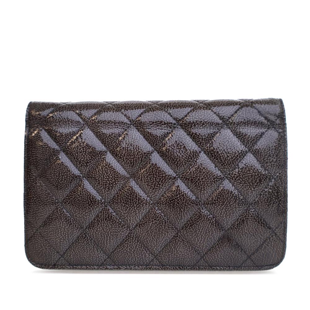 Chanel B Chanel Brown Dark Brown Calf Leather CC Quilted Shiny Crumpled skin Wallet on Chain Italy