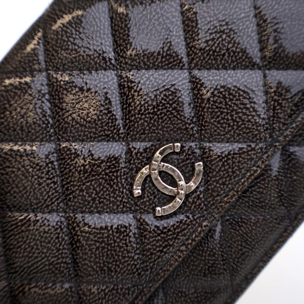 Chanel B Chanel Brown Dark Brown Calf Leather CC Quilted Shiny Crumpled skin Wallet on Chain Italy