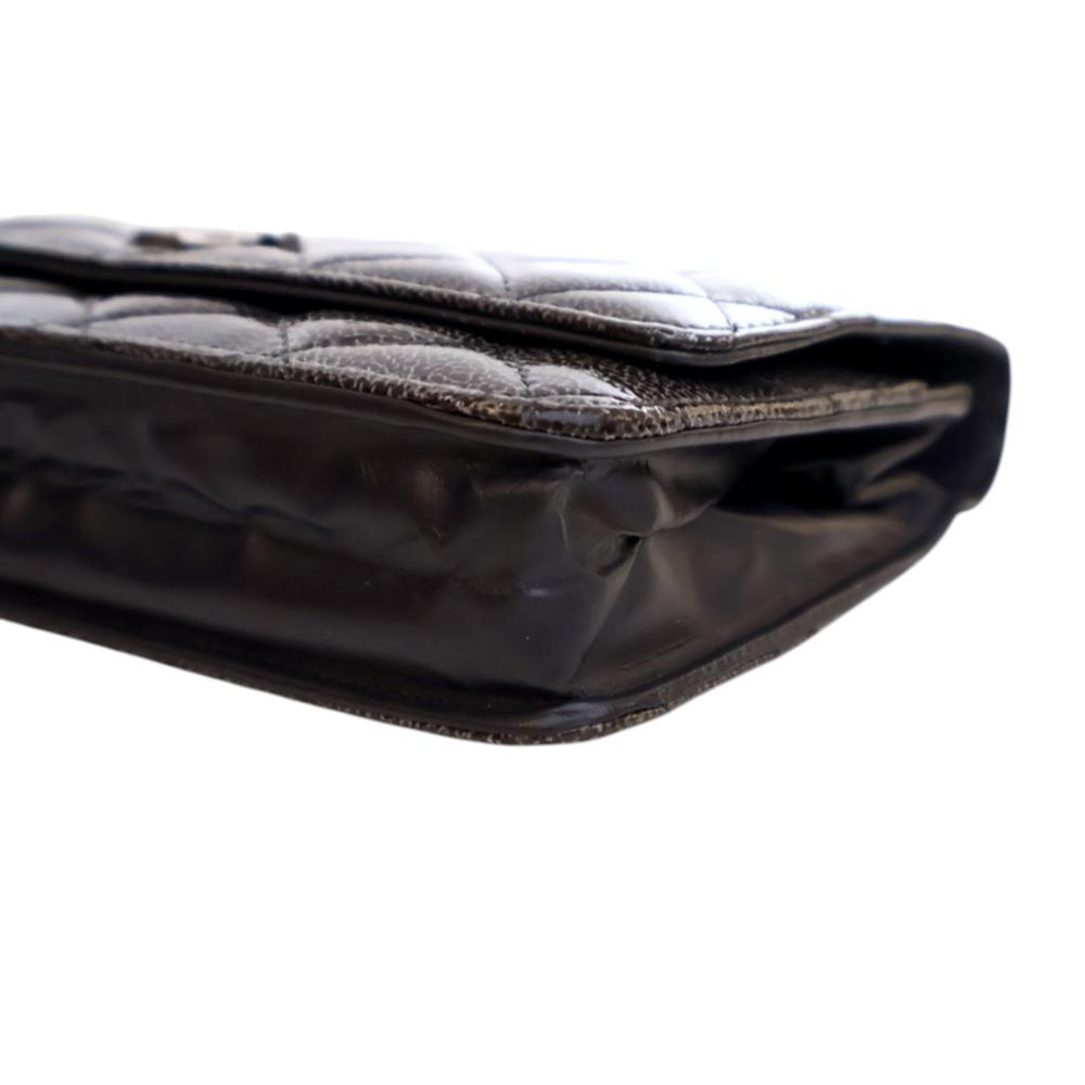 Chanel B Chanel Brown Dark Brown Calf Leather CC Quilted Shiny Crumpled skin Wallet on Chain Italy