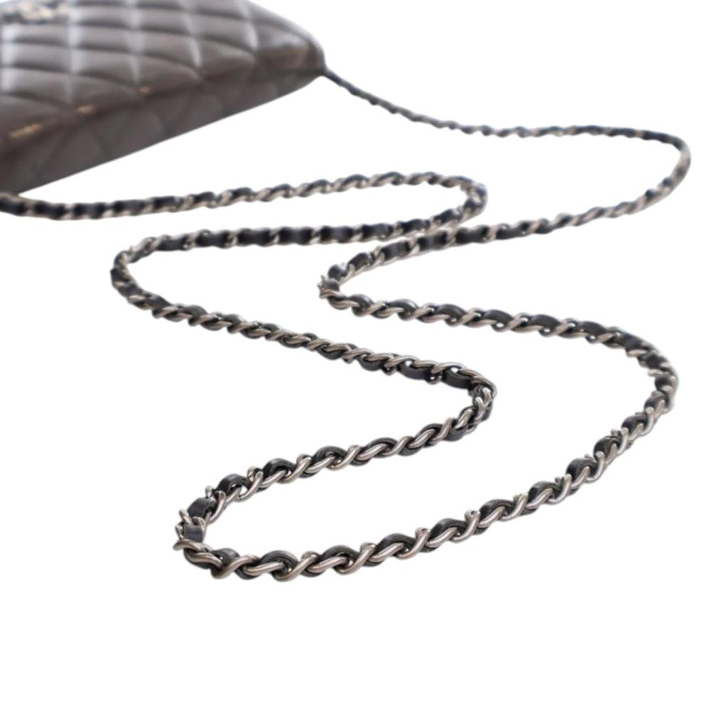 Chanel B Chanel Brown Dark Brown Calf Leather CC Quilted Shiny Crumpled skin Wallet on Chain Italy